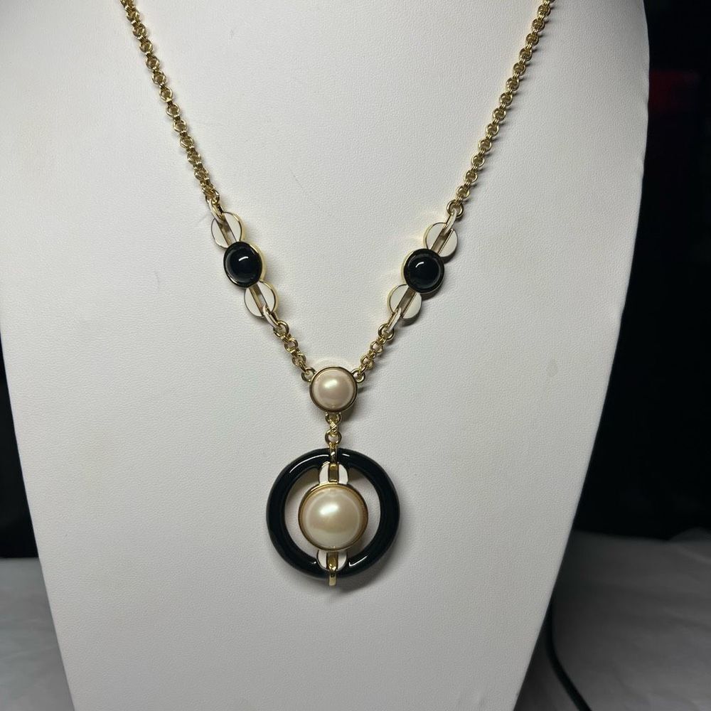 Talbots Long Faux Pearl and Enamel Statement Necklace